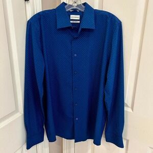 Lucky Brand Blue Men's Long-sleeve Button-down Shirt 4 Way Stretch Dot Print XL